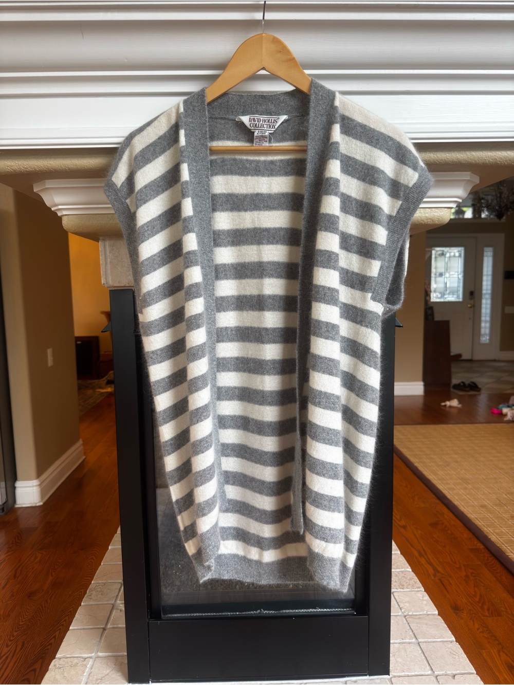 Vintage David Hollis Collection Grey Stripe Wool Angora Oversized Open Front Ves
